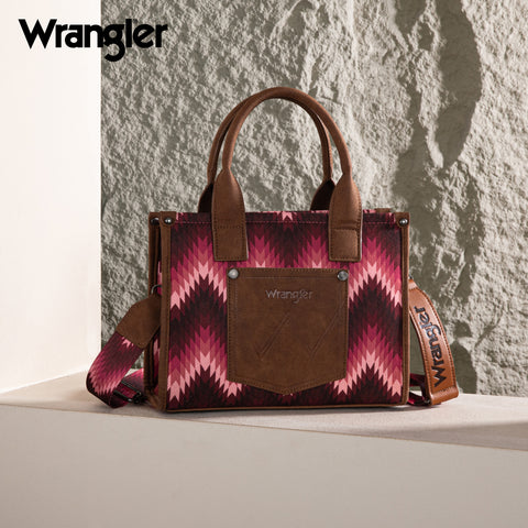 WG2211-8120S  Wrangler Southwestern Pattern Dual Sided Print Concealed Carry -Tote/Crossbody - DARK PINK