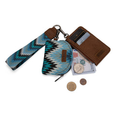 WG2211-W0051  Wrangler Southwestern Art Print Dual Pouch Wristlet -Jean