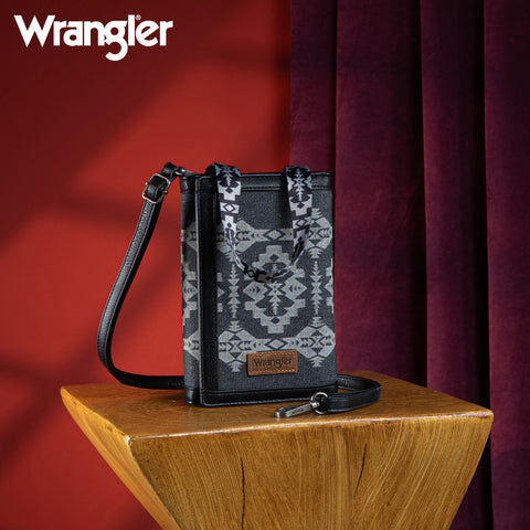 WG2212-1832  Wrangler Southwestern  Print  Clutch/Wallet/Crossbody - Black