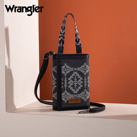 WG2212-1832  Wrangler Southwestern  Print  Clutch/Wallet/Crossbody - Black