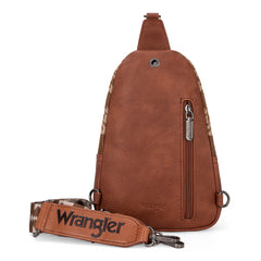 WG2212-226  Wrangler Southwestern  Print Small Canvas Sling Bag/Crossbody/Chest Bag -  Brown