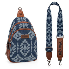 WG2212-226  Wrangler Southwestern  Print Small Canvas Sling Bag/Crossbody/Chest Bag -  Jean