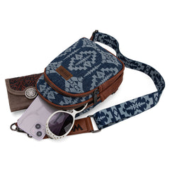 WG2212-226  Wrangler Southwestern  Print Small Canvas Sling Bag/Crossbody/Chest Bag -  Jean