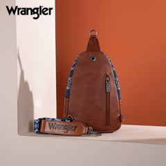 WG2212-226  Wrangler Southwestern  Print Small Canvas Sling Bag/Crossbody/Chest Bag -  Jean