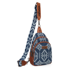 WG2212-226  Wrangler Southwestern  Print Small Canvas Sling Bag/Crossbody/Chest Bag -  Jean