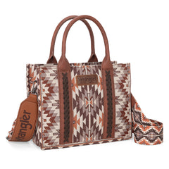 WG2213-8120S  Wrangler Southwestern Pattern Dual Sided Print -Tote/Crossbody - BROWN