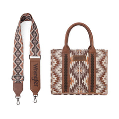 WG2213-8120S  Wrangler Southwestern Pattern Dual Sided Print -Tote/Crossbody - BROWN