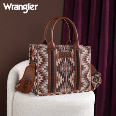 WG2213-8120S  Wrangler Southwestern Pattern Dual Sided Print -Tote/Crossbody - BROWN