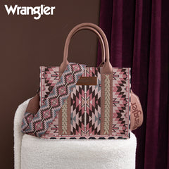 WG2213-8120S  Wrangler Southwestern Pattern Dual Sided Print -Tote/Crossbody - DARK PINK