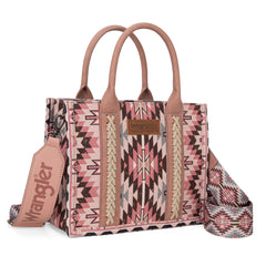 WG2213-8120S  Wrangler Southwestern Pattern Dual Sided Print -Tote/Crossbody - DARK PINK