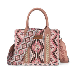 WG2213-8120S  Wrangler Southwestern Pattern Dual Sided Print -Tote/Crossbody - DARK PINK