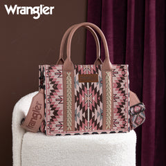 WG2213-8120S  Wrangler Southwestern Pattern Dual Sided Print -Tote/Crossbody - DARK PINK