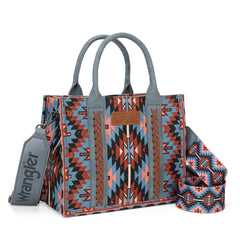 WG2213-8120S  Wrangler Southwestern Pattern Dual Sided Print -Tote/Crossbody -NAVY