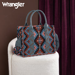 WG2213-8120S  Wrangler Southwestern Pattern Dual Sided Print -Tote/Crossbody -NAVY