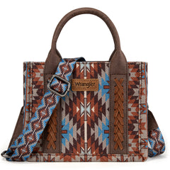 WG2213-8866S  Wrangler Southwestern Pattern Dual Sided Print Mini Tote/Crossbody -COFFEE