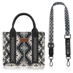 WG2213-8866S  Wrangler Southwestern Pattern Dual Sided Print Mini Tote/Crossbody -BLACK