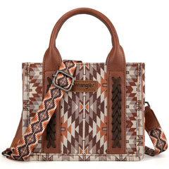 WG2213-8866S  Wrangler Southwestern Pattern Dual Sided Print Mini Tote/Crossbody -BROWN