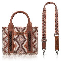 WG2213-8866S  Wrangler Southwestern Pattern Dual Sided Print Mini Tote/Crossbody -BROWN