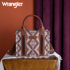 WG2213-8866S  Wrangler Southwestern Pattern Dual Sided Print Mini Tote/Crossbody -BROWN