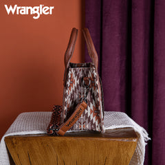 WG2213-8866S  Wrangler Southwestern Pattern Dual Sided Print Mini Tote/Crossbody -BROWN