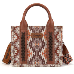 WG2213-8866S  Wrangler Southwestern Pattern Dual Sided Print Mini Tote/Crossbody -BROWN