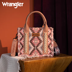 WG2213-8866S  Wrangler Southwestern Pattern Dual Sided Print Mini Tote/Crossbody - DARK PINK