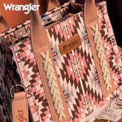 WG2213-8866S  Wrangler Southwestern Pattern Dual Sided Print Mini Tote/Crossbody - DARK PINK