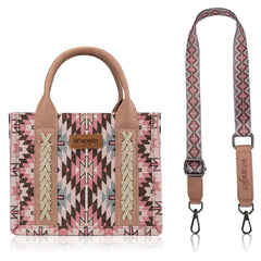 WG2213-8866S  Wrangler Southwestern Pattern Dual Sided Print Mini Tote/Crossbody - DARK PINK