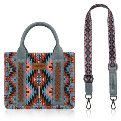 WG2213-8866S  Wrangler Southwestern Pattern Dual Sided Print Mini Tote/Crossbody -NAVY