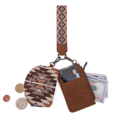 WG2213-W0051  Wrangler Southwestern Art Print Dual Pouch Wristlet -Brown