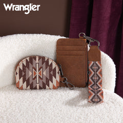 WG2213-W0051  Wrangler Southwestern Art Print Dual Pouch Wristlet -Brown