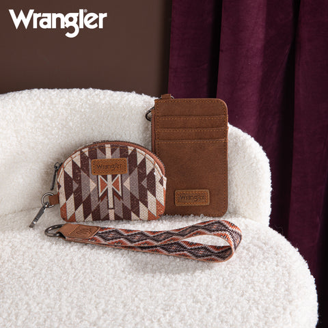 WG2213-W0051  Wrangler Southwestern Art Print Dual Pouch Wristlet -Brown