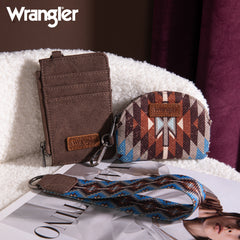 WG2213-W0051  Wrangler Southwestern Art Print Dual Pouch Wristlet -Coffee