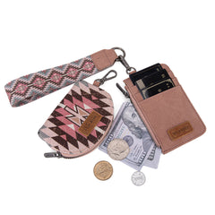 WG2213-W0051  Wrangler Southwestern Art Print Dual Pouch Wristlet -Dark Pink