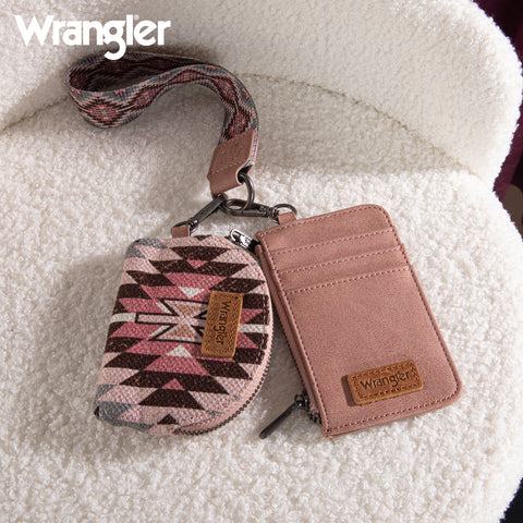 WG2213-W0051  Wrangler Southwestern Art Print Dual Pouch Wristlet -Dark Pink