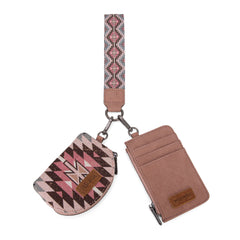 WG2213-W0051  Wrangler Southwestern Art Print Dual Pouch Wristlet -Dark Pink