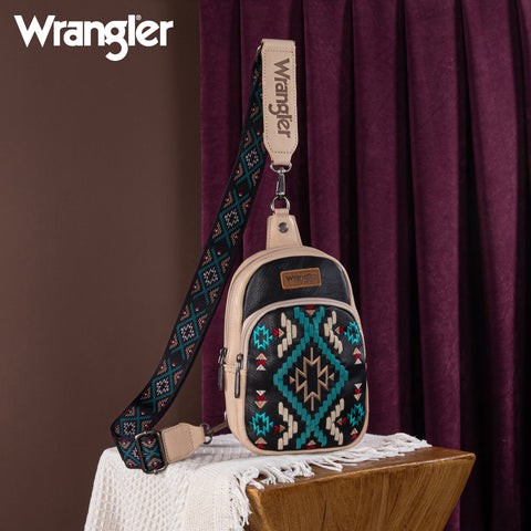 PRE-ORDER   WG2214-210  Wrangler Southwestern Embroidered Sling Bag  - Black