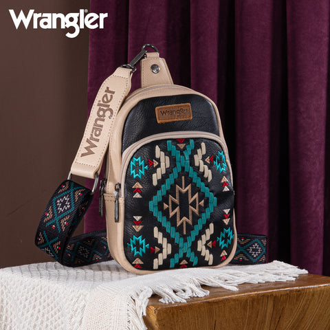 PRE-ORDER   WG2214-210  Wrangler Southwestern Embroidered Sling Bag  - Black