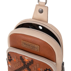 WG2214-210  Wrangler Southwestern Embroidered Sling Bag  - Brown