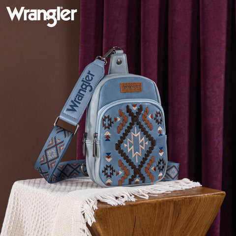 PRE-ORDER   WG2214-210  Wrangler Southwestern Embroidered Sling Bag  - Jean