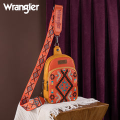 WG2214-210  Wrangler Southwestern Embroidered Sling Bag  - Orange