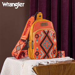 WG2214-210  Wrangler Southwestern Embroidered Sling Bag  - Orange