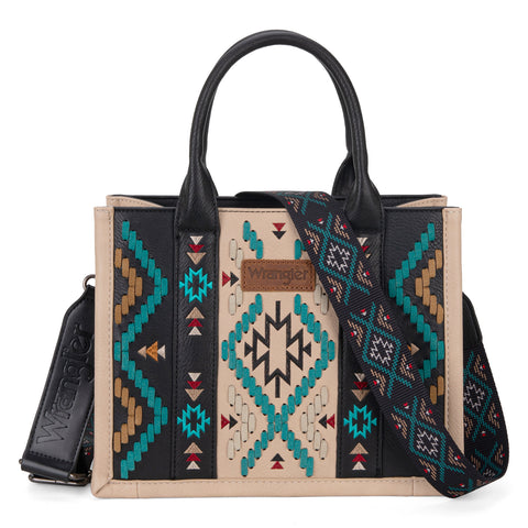 PRE-ORDER  WG2214-8120  Wrangler Aztec Embroidered Tote/Crossbody - Black