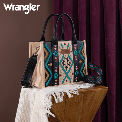 WG2214-8120  Wrangler Aztec Embroidered Tote/Crossbody - Black