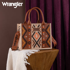 WG2214-8120  Wrangler Aztec Embroidered Tote/Crossbody - Brown