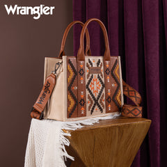 WG2214-8120  Wrangler Aztec Embroidered Tote/Crossbody - Brown