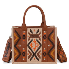 WG2214-8120  Wrangler Aztec Embroidered Tote/Crossbody - Brown