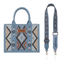 WG2214-8120  Wrangler Aztec Embroidered Tote/Crossbody - Jean