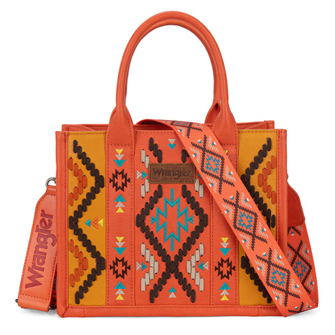 WG2214-8120  Wrangler Aztec Embroidered Tote/Crossbody - Orange