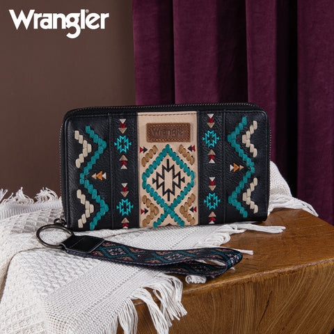 PRE-ORDER  WG2214-W006  Wrangler Southwestern Embroidered Wallet  - Black